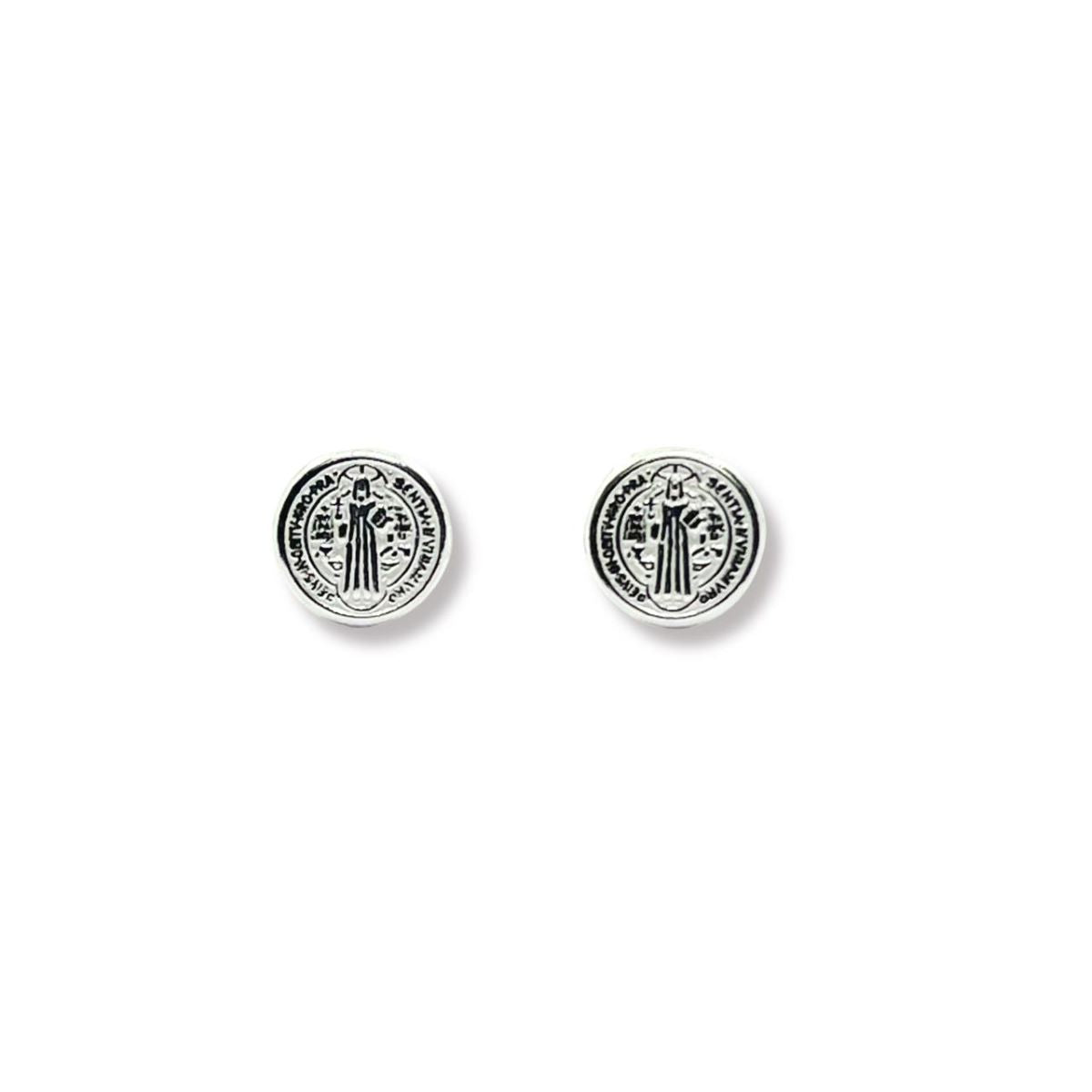 Arete Medalla de San Benito 10mm - Plata