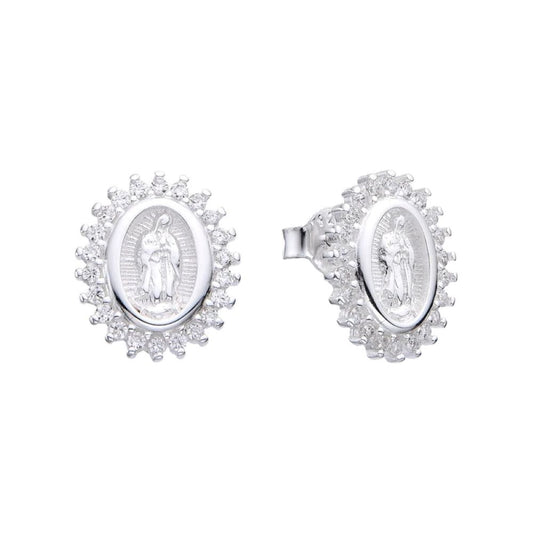 Aretes Virgen de Guadalupe Brillos - Plata