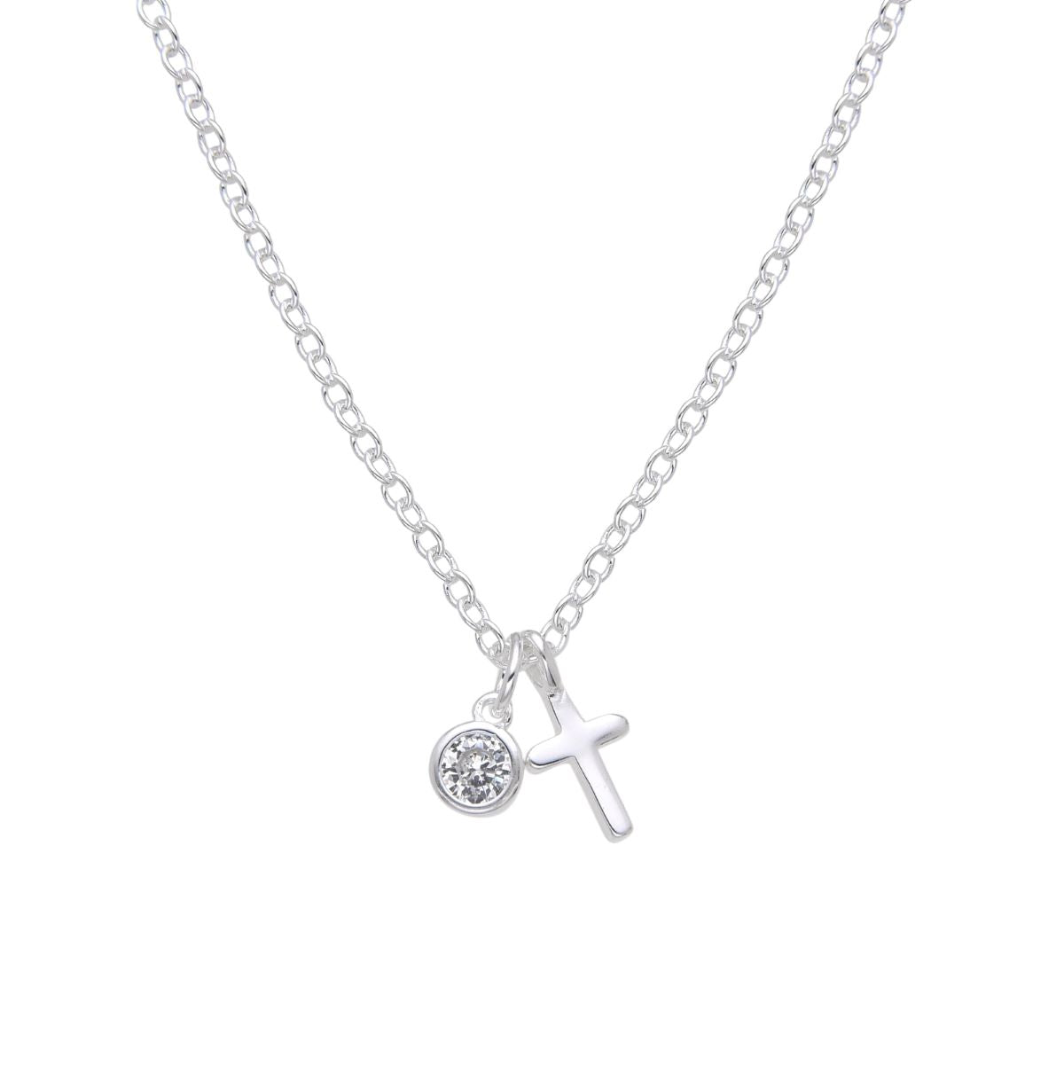 Collar Cruz Mini y Punto de Luz - Plata