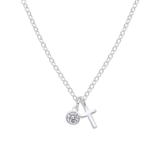 Collar Cruz Mini y Punto de Luz - Plata