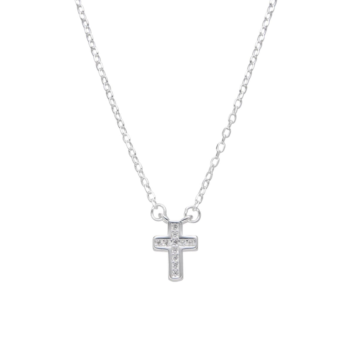 Collar Cruz Mini Brillos - Plata