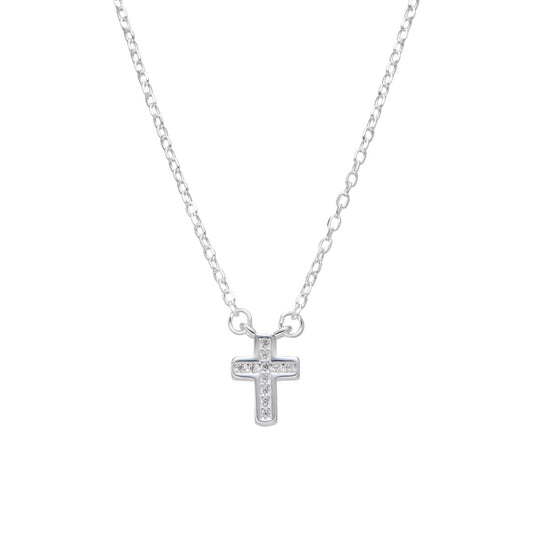 Collar Cruz Mini Brillos - Plata
