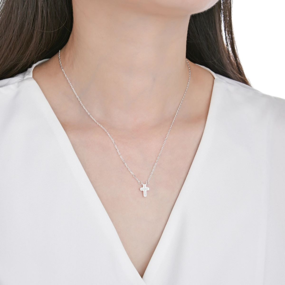 Collar Cruz Mini Brillos - Plata