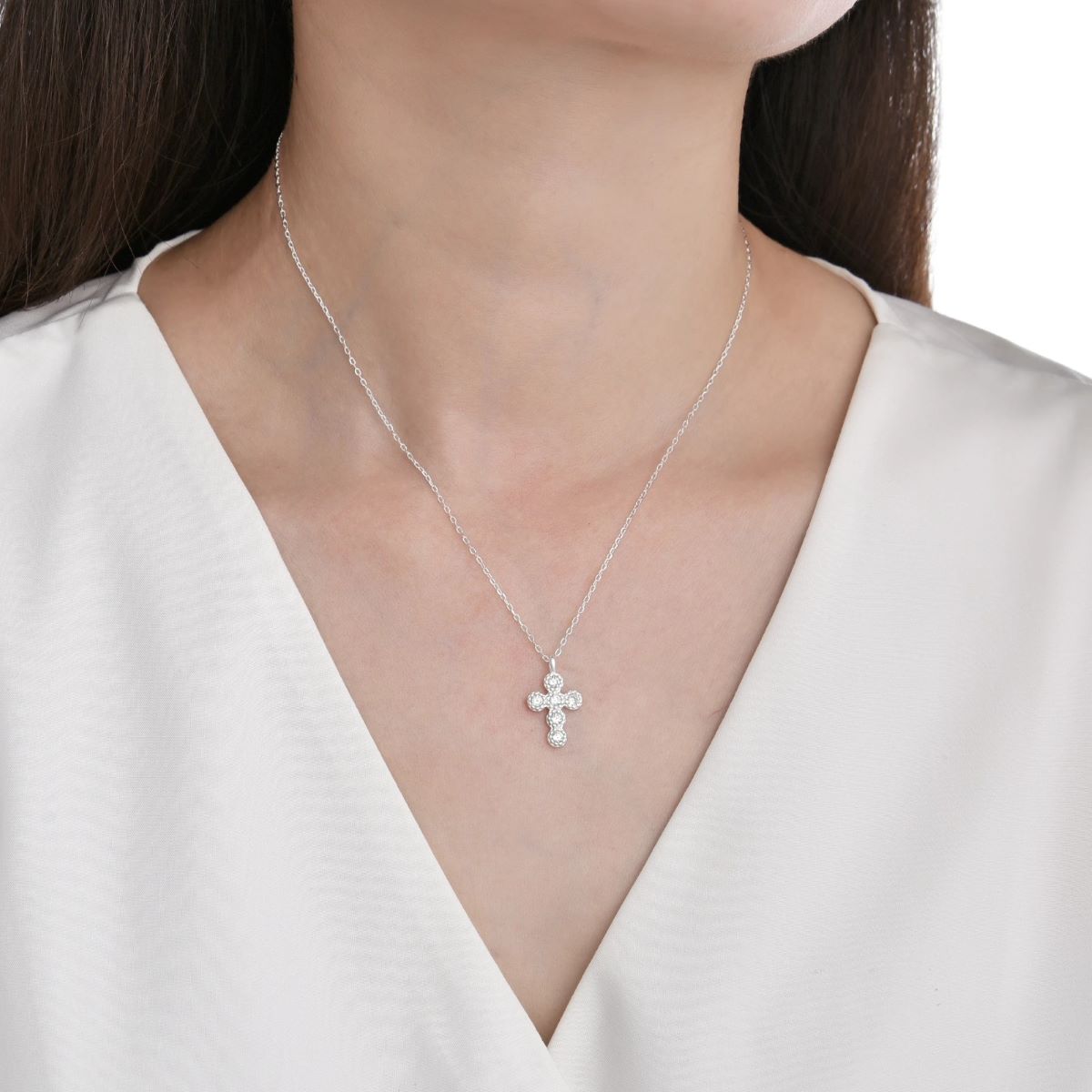 Collar Cruz Brillos - Plata