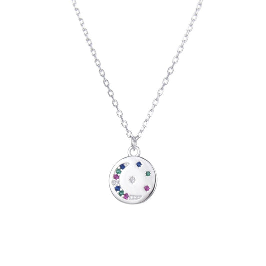 Collar Luna y  Estrellas Brillos - Plata