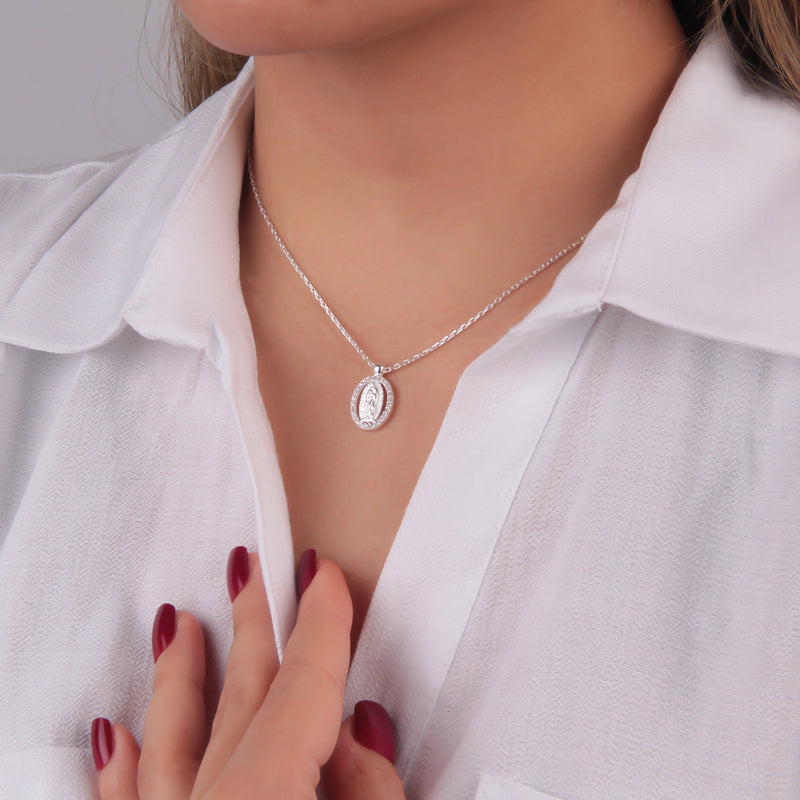 Collar Virgen de Guadalupe Brillos - Plata