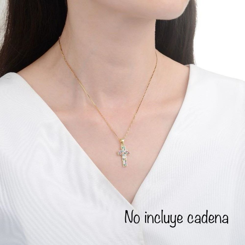 Dije Cruz Dorada con Brillos - Plata