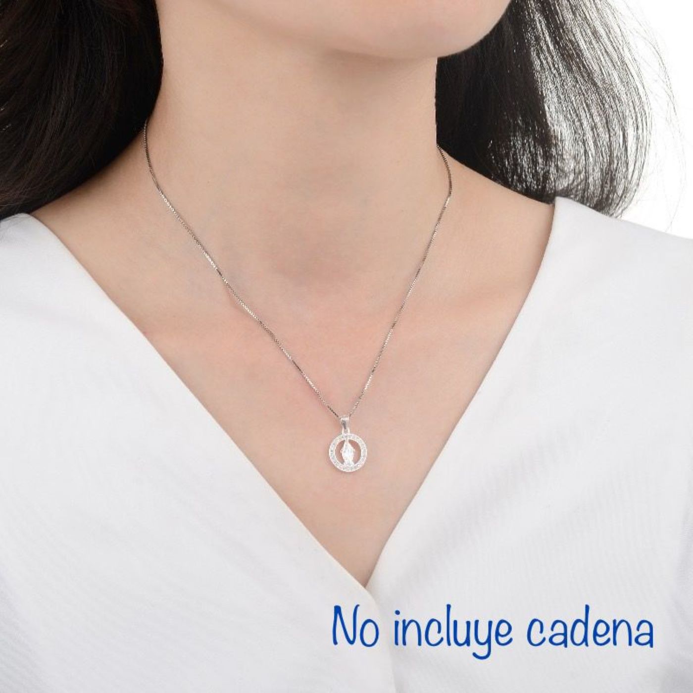 Dije Virgen Medalla de la Milagrosa con Cristales - Plata
