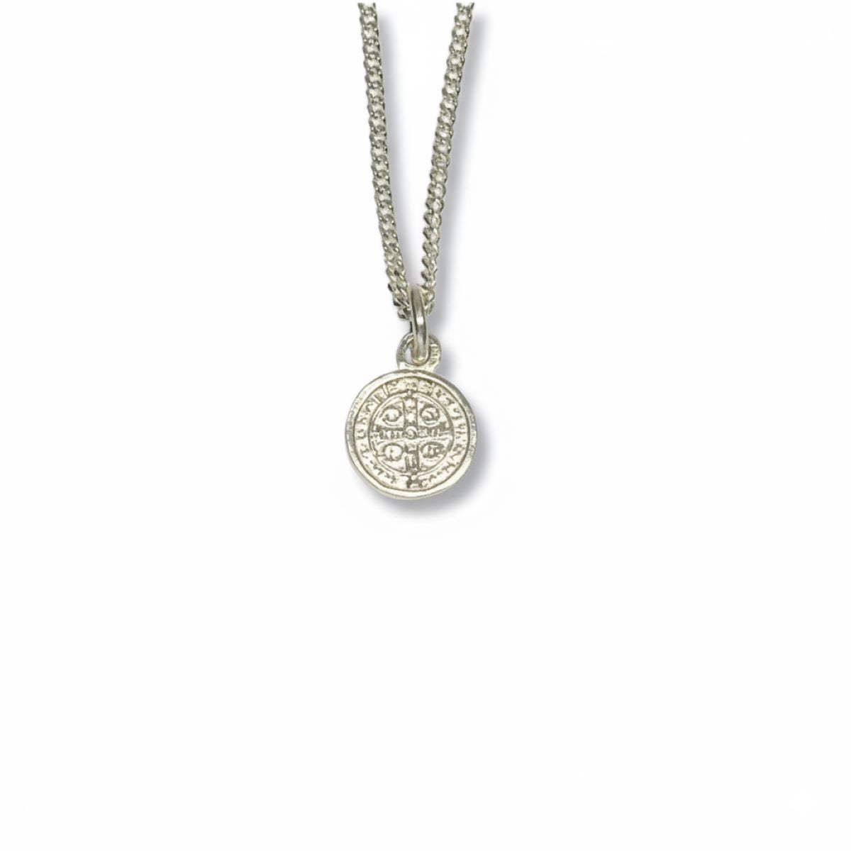 Dije Medalla de San Benito 10mm y Cadena - Plata