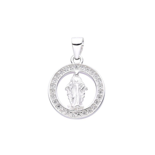 Dije Virgen Medalla de la Milagrosa con Cristales - Plata