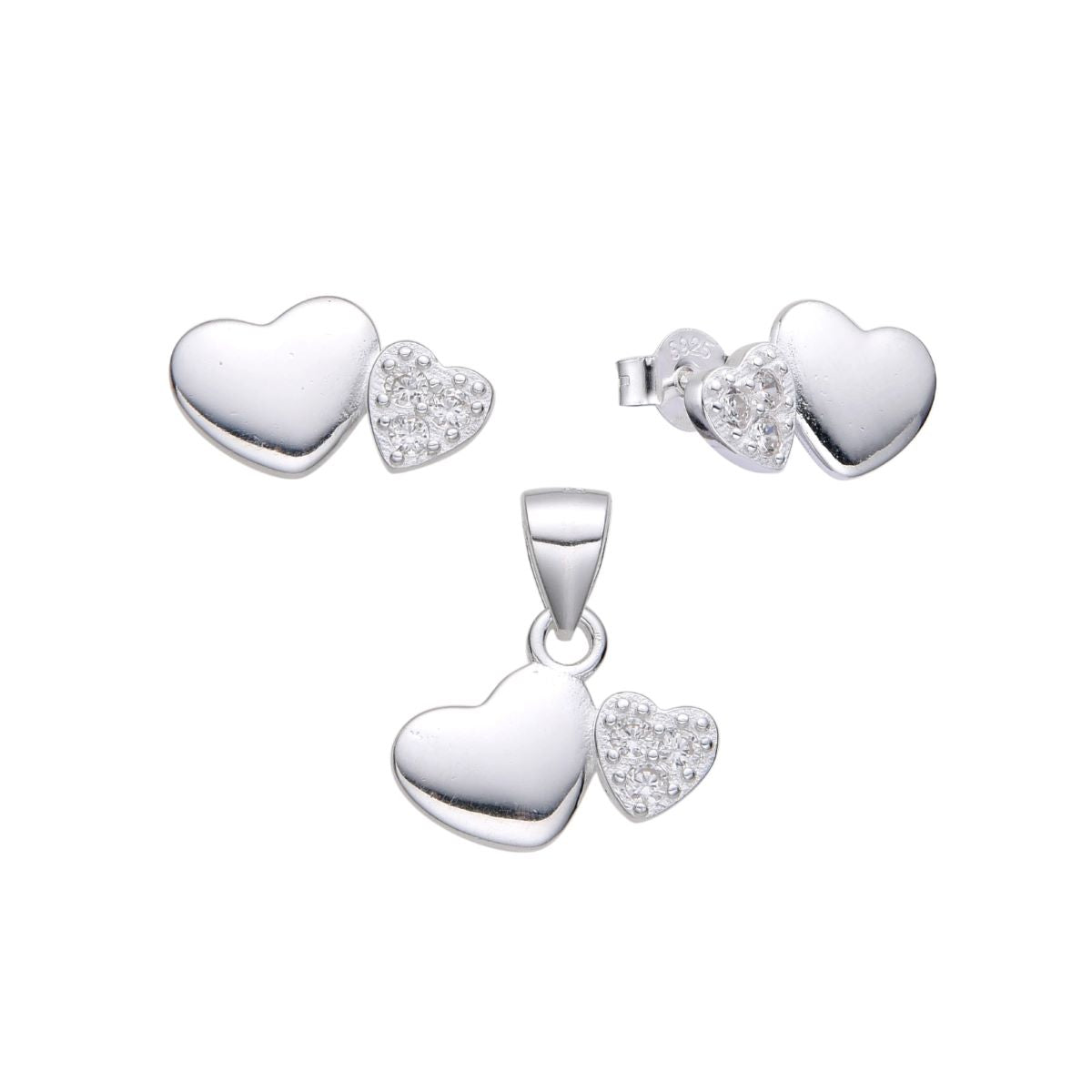 Juego Corazones Brillos - Plata