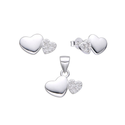 Juego Corazones Brillos - Plata