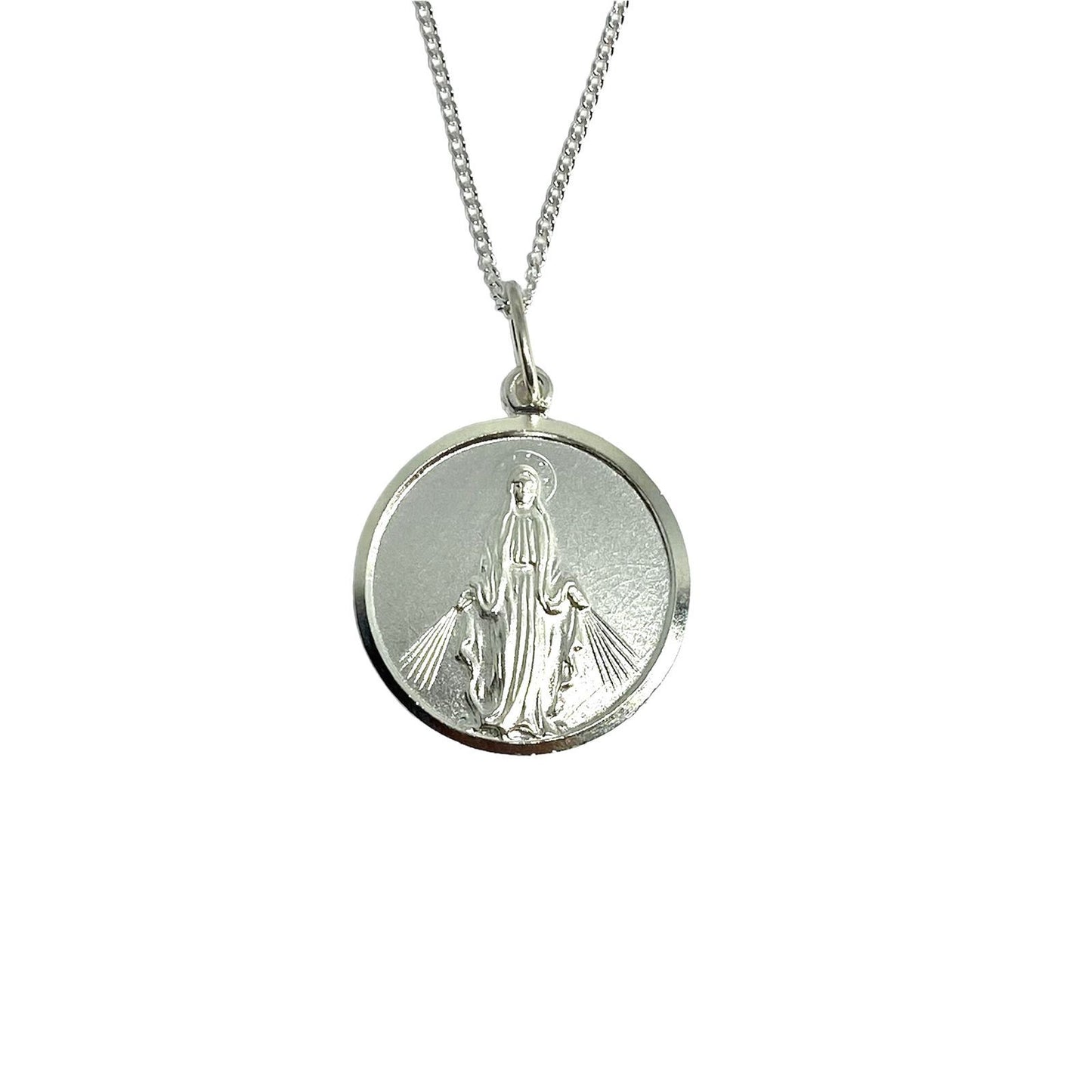 Dije de la Virgen de la Medalla Milagrosa y Cadena - Plata