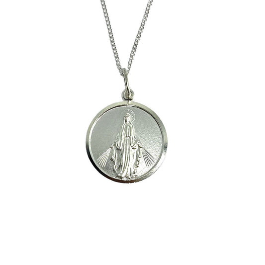 Dije de la Virgen de la Medalla Milagrosa y Cadena - Plata