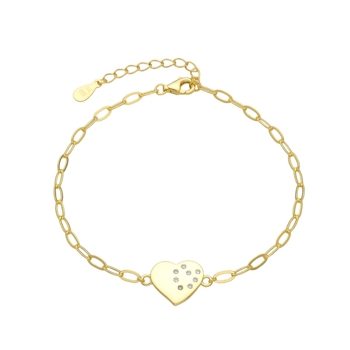 Pulsera Cadena Corazón Brillos - Plata