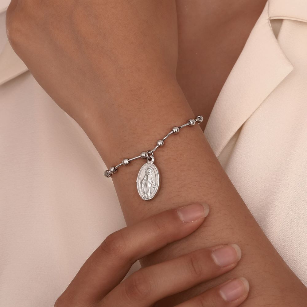 Pulsera Denario Medalla Milagrosa - Acero