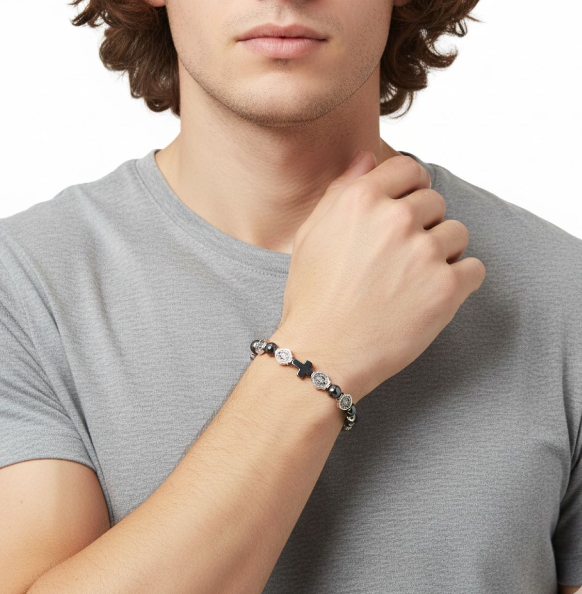 Pulsera Denario Medalla de San Benito - Hematita