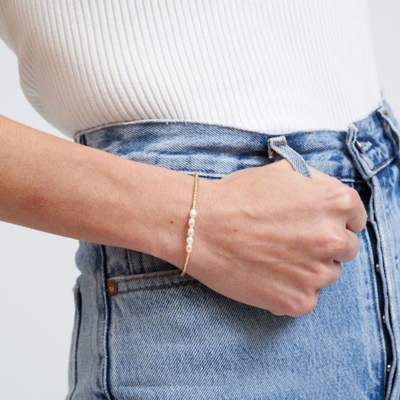 Pulsera Perlas con Cuentas - Dorada