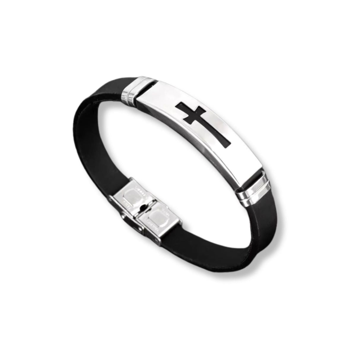 Pulsera Cruz - Acero y Silicona