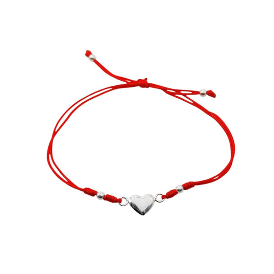 Pulsera Corazón Hilo Rojo - Plata