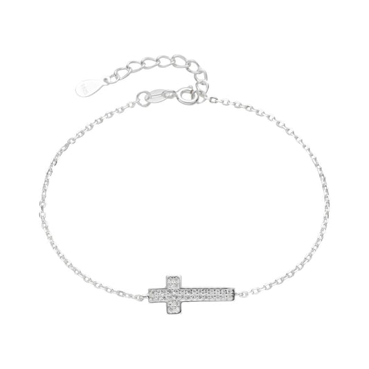 Pulsera Cadena con Dije Cruz Brillos - Plata