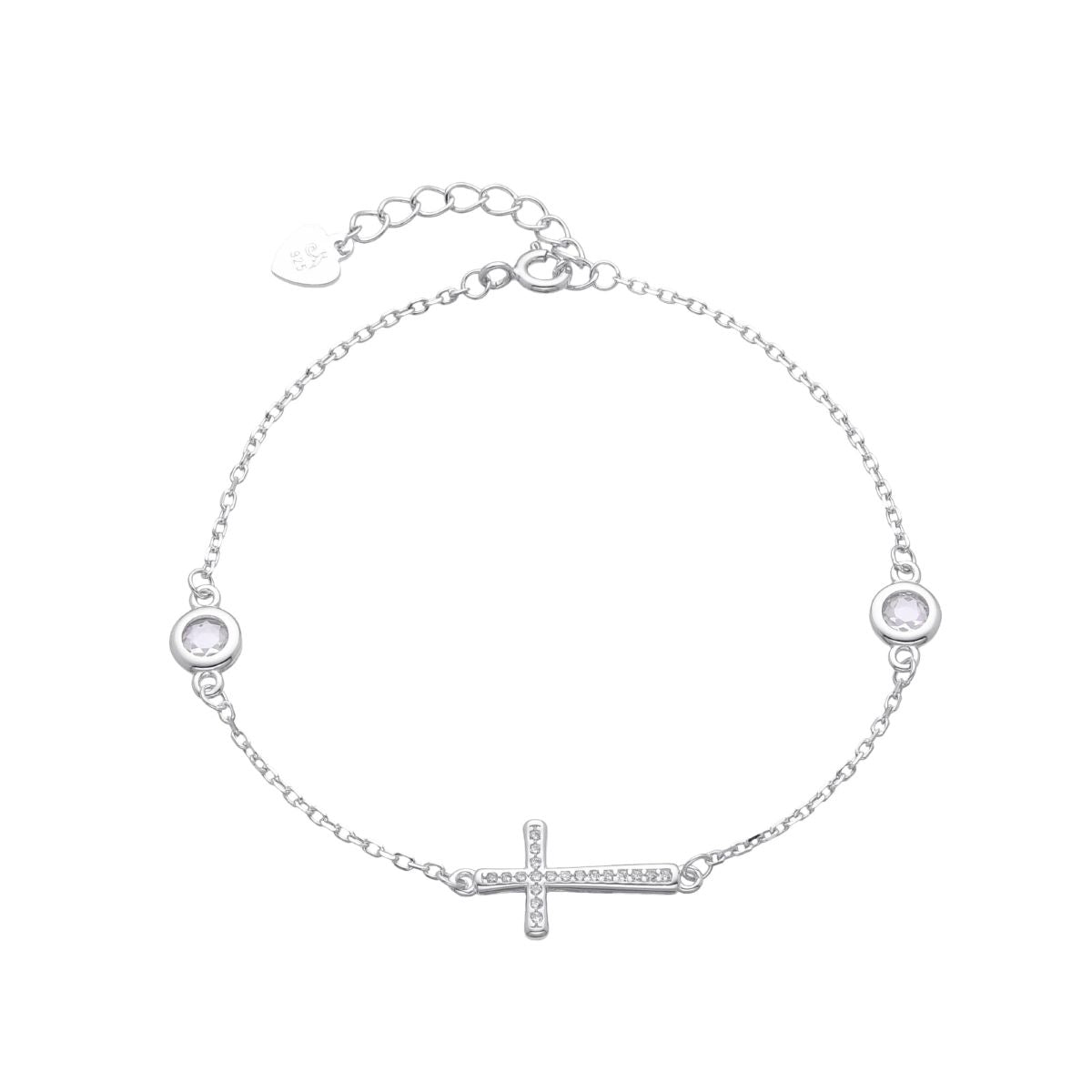 Pulsera Cruz Brillos y Puntos de Luz - Plata