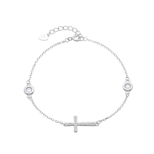 Pulsera Cruz Brillos y Puntos de Luz - Plata