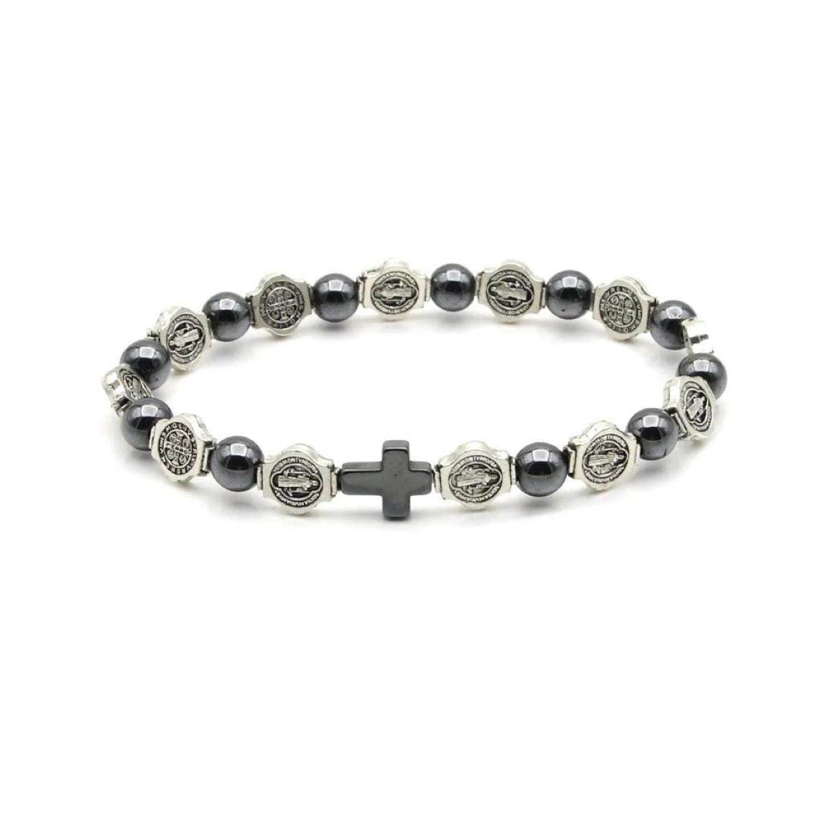 Pulsera Denario Medalla de San Benito - Hematita