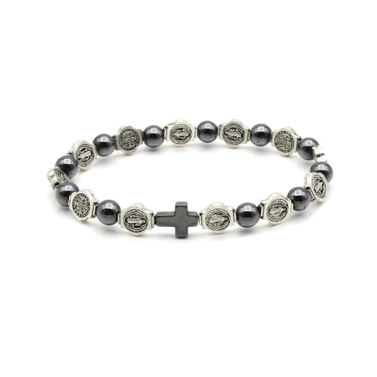 Pulsera Denario Medalla de San Benito - Hematita