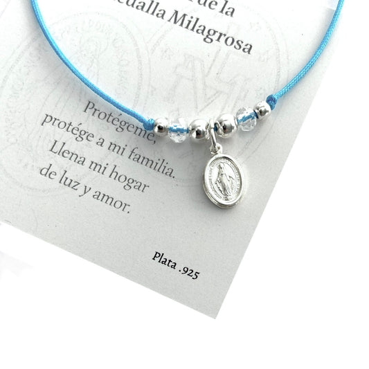 Pulsera Virgen de la Medalla Milagrosa - Hilo Turquesa y Plata