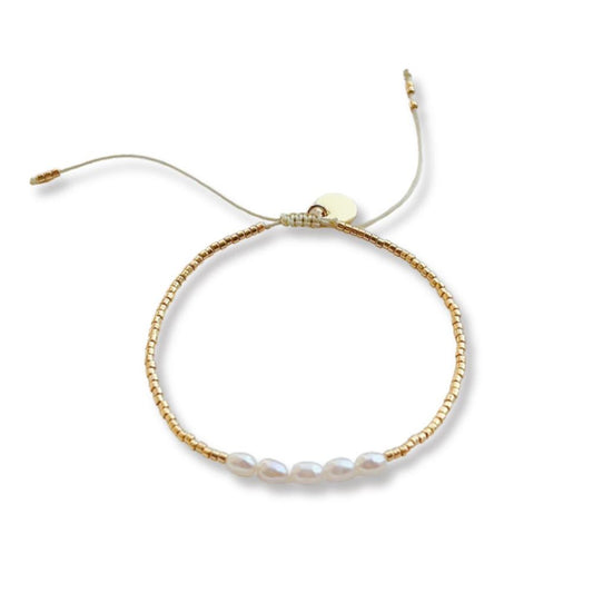 Pulsera Perlas con Cuentas - Dorada