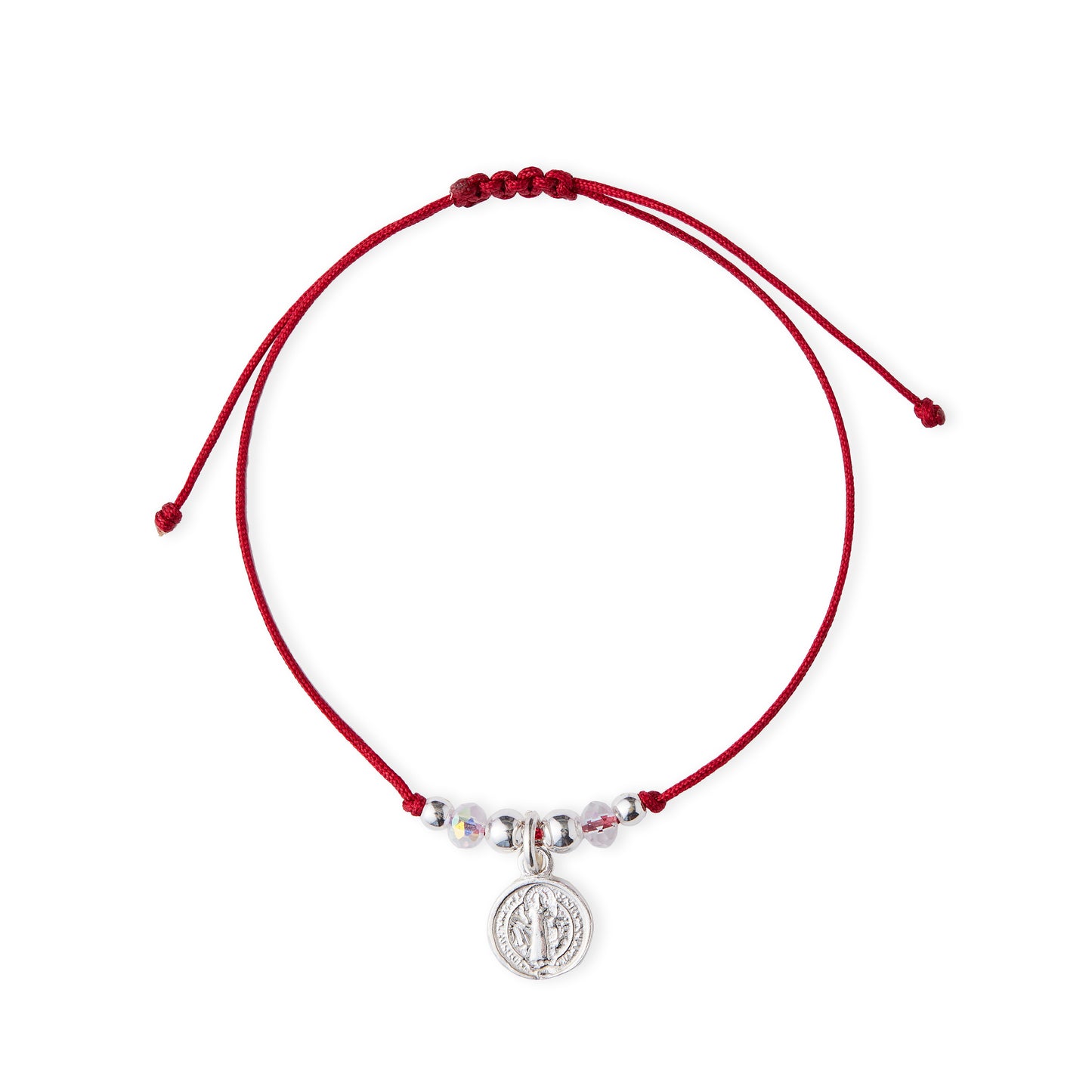 Pulsera Medalla de San Benito - Hilo Rojo y Plata