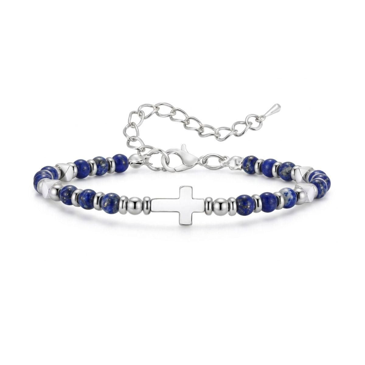 Pulsera Cruz Piedra Natural - Acero