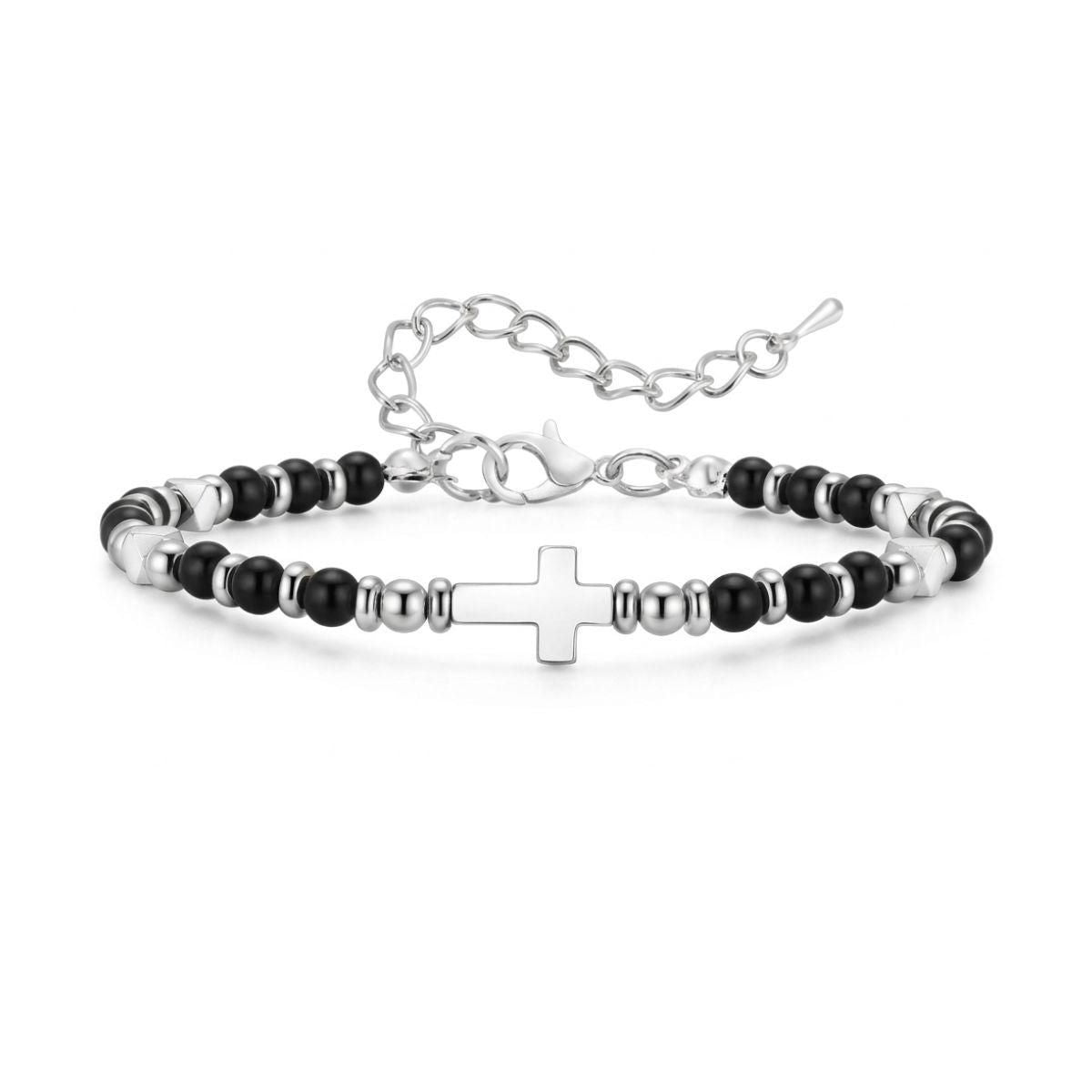 Pulsera Cruz Piedra Natural - Acero