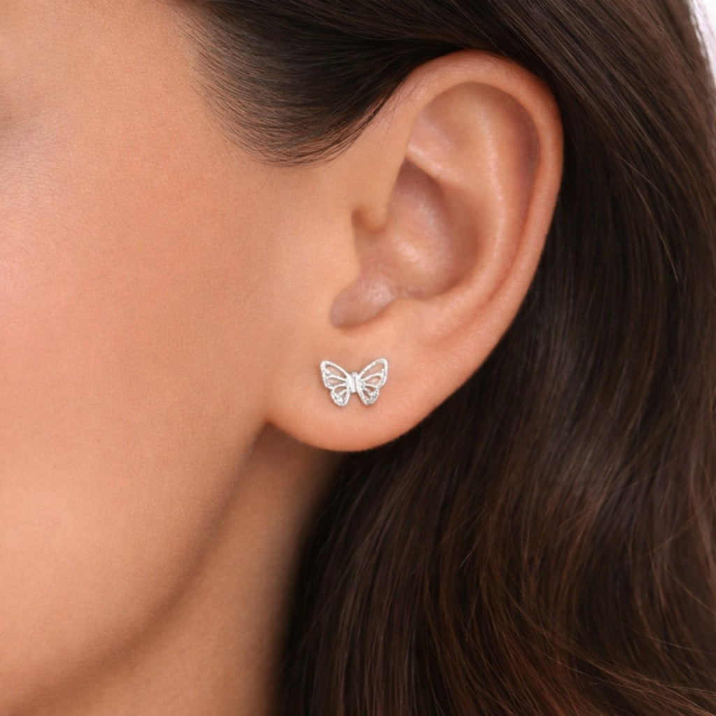 Aretes Mariposa Brillos - Plata
