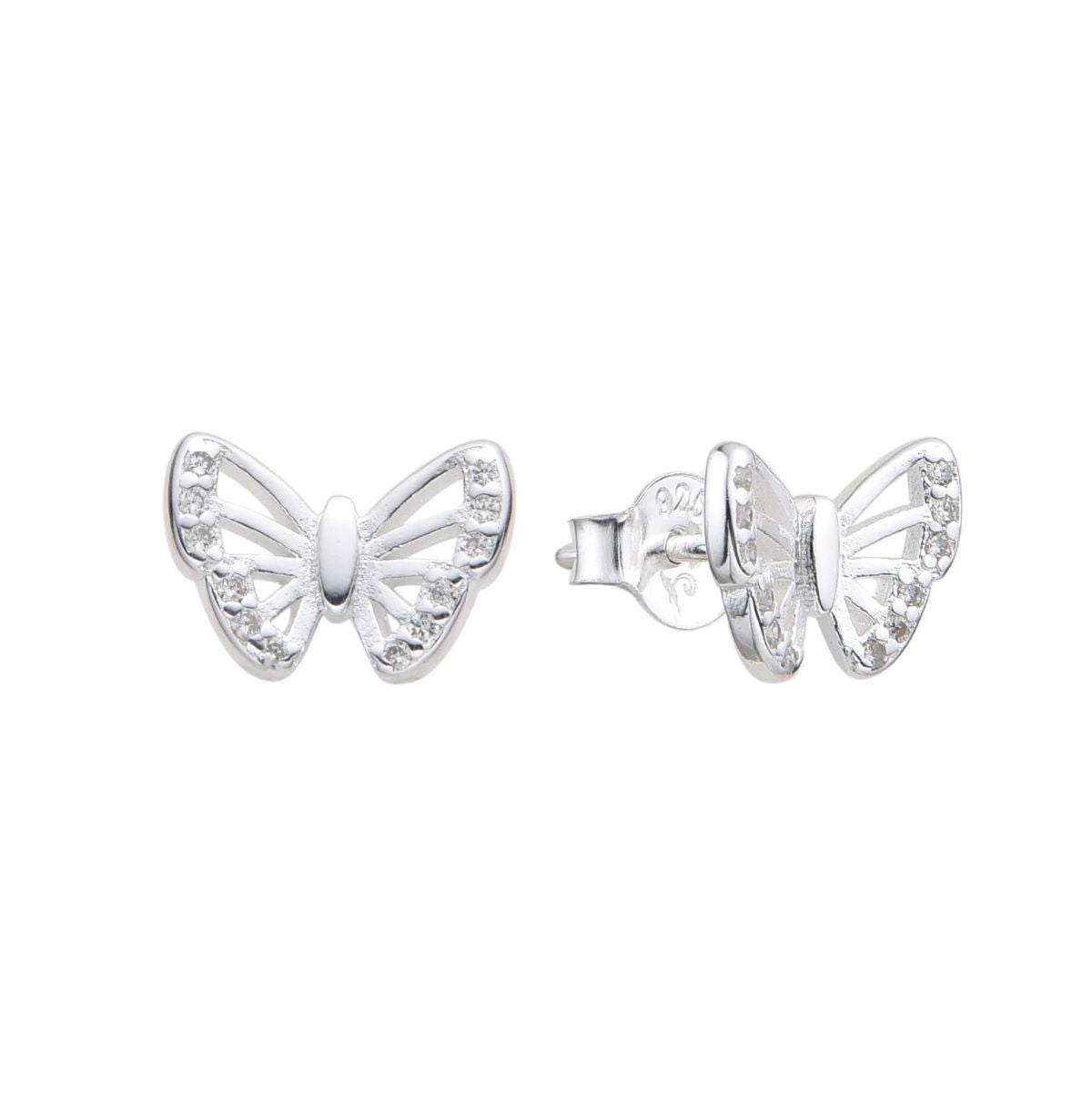 Aretes Mariposa Brillos - Plata