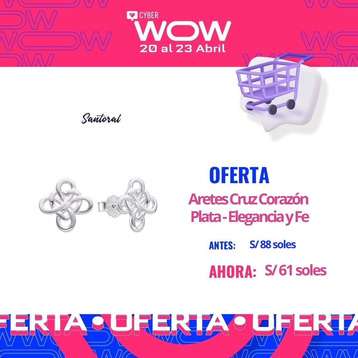 Aretes Cruz Corazón Nudo - Plata