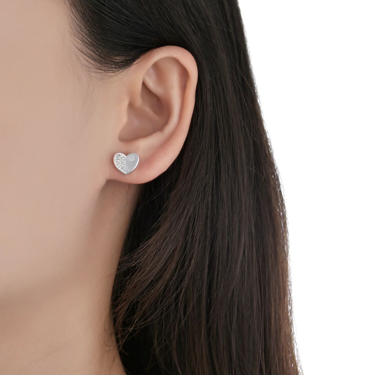 Aretes Corazón Brillos - Plata