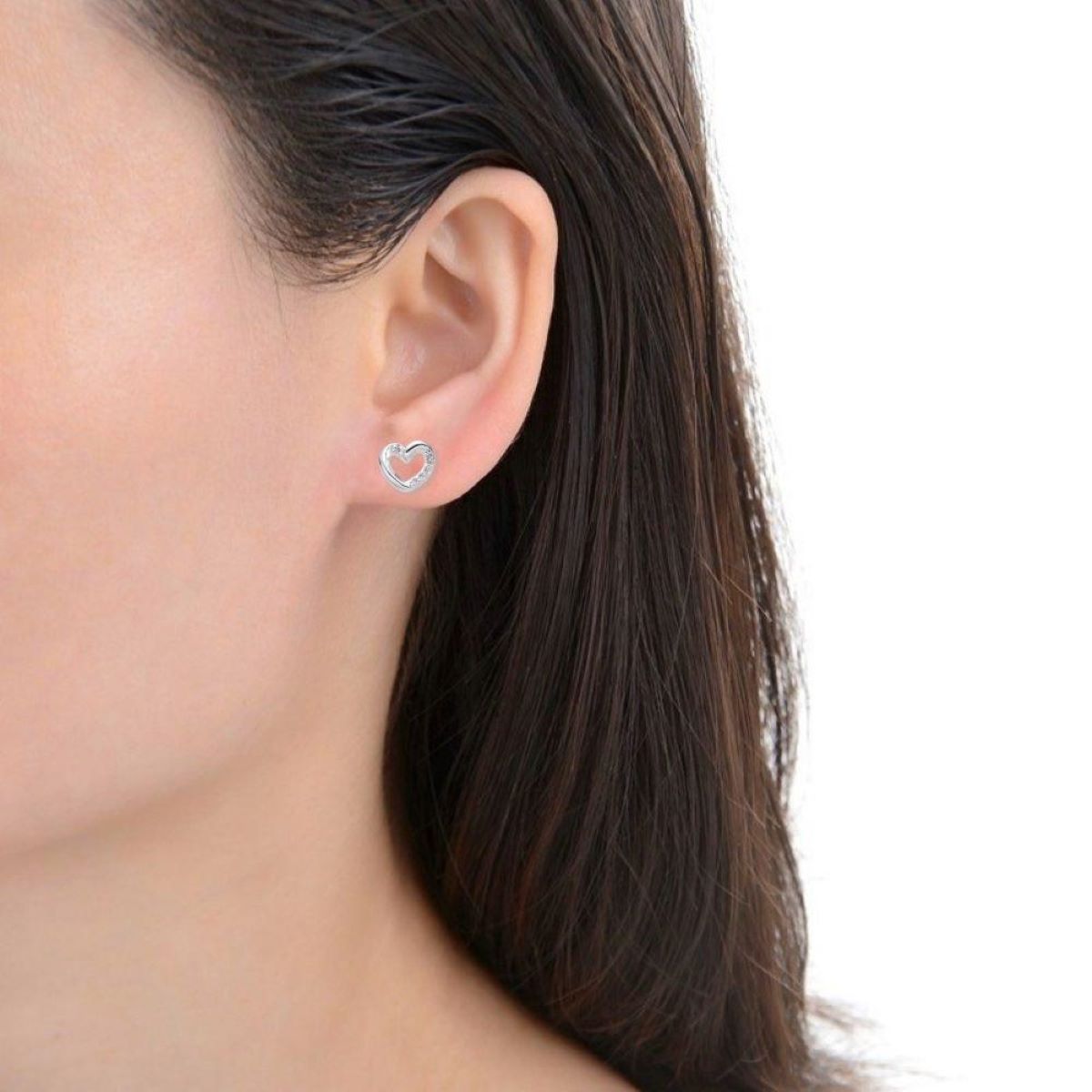 Aretes Corazón Brillos - Plata