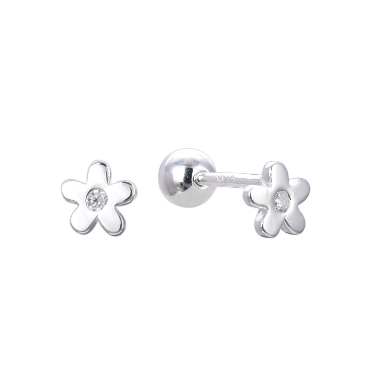 Aretes Flor Mini Punto de Luz - Plata