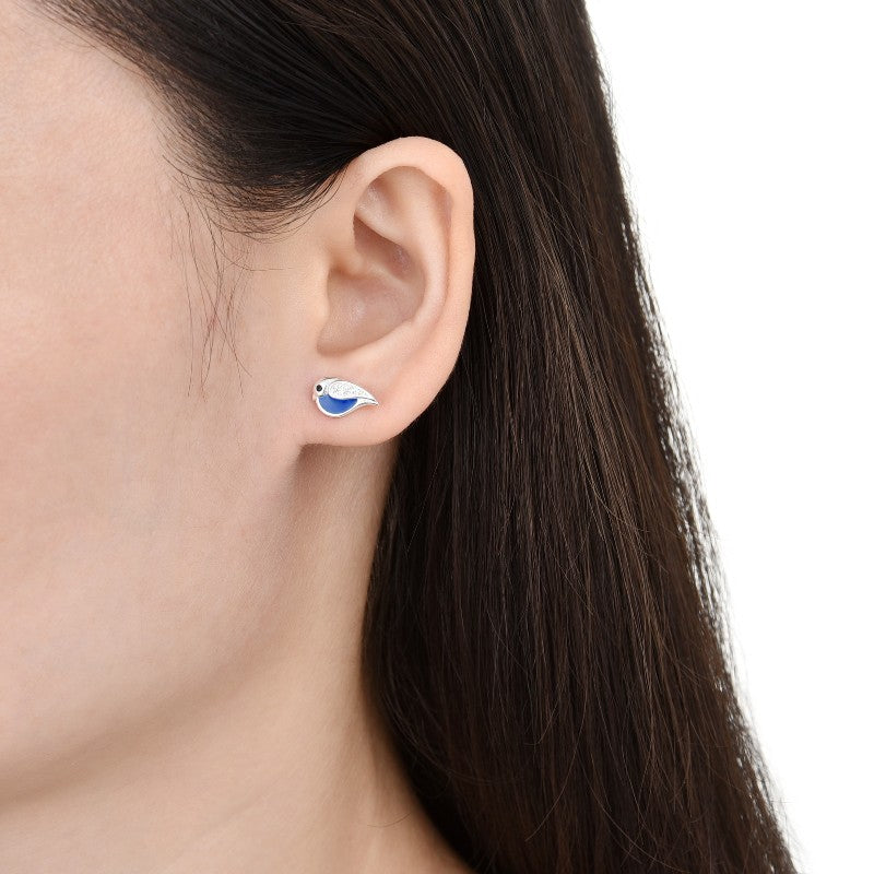 Aretes Pajarito Azul Brillos - Plata