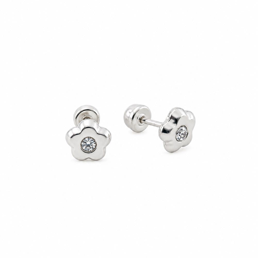 Aretes Abridores Flor Brillo – Plata