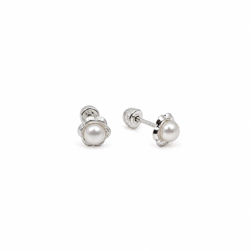 Aretes Abridores Flor Perla - Plata