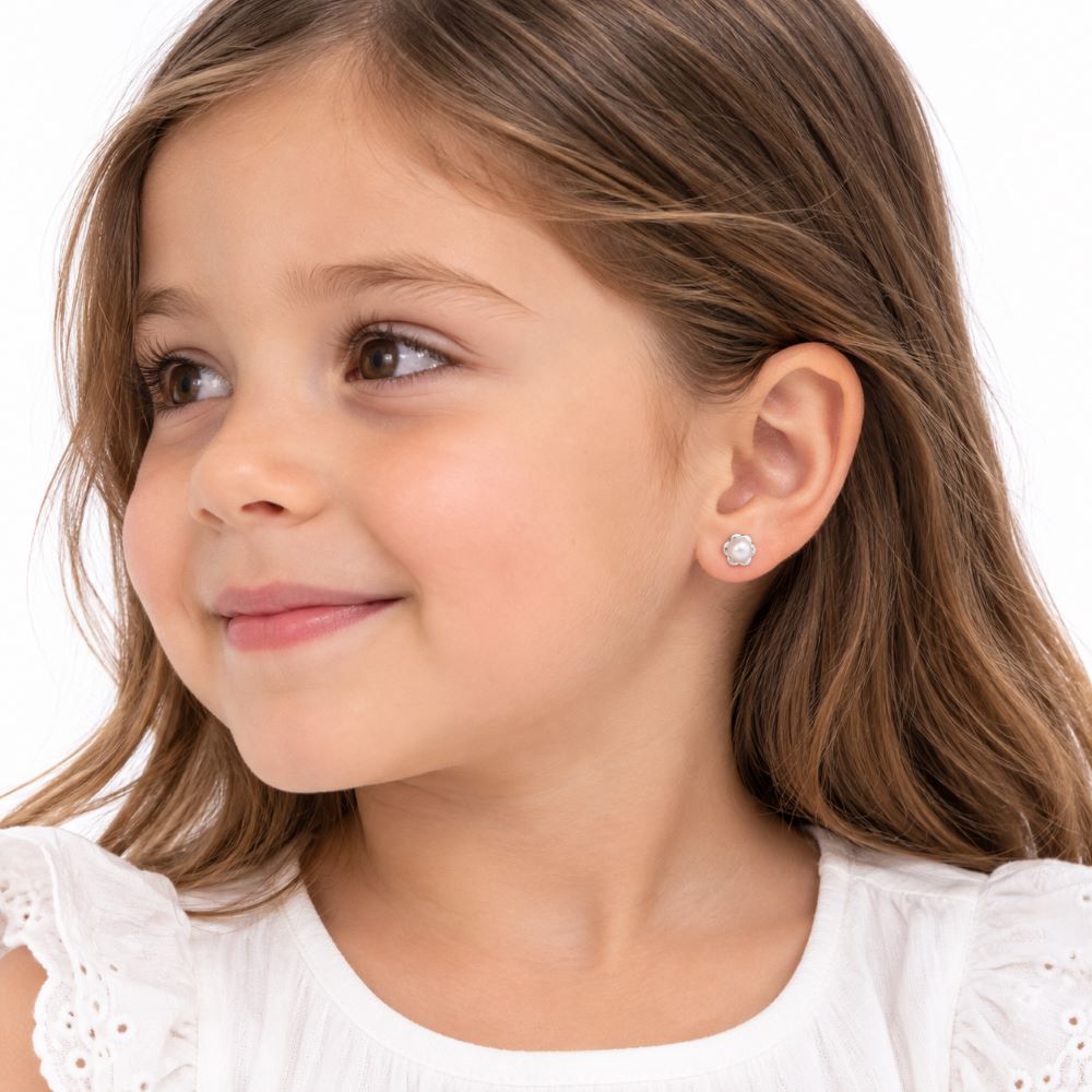 Aretes Abridores Flor Perla - Plata