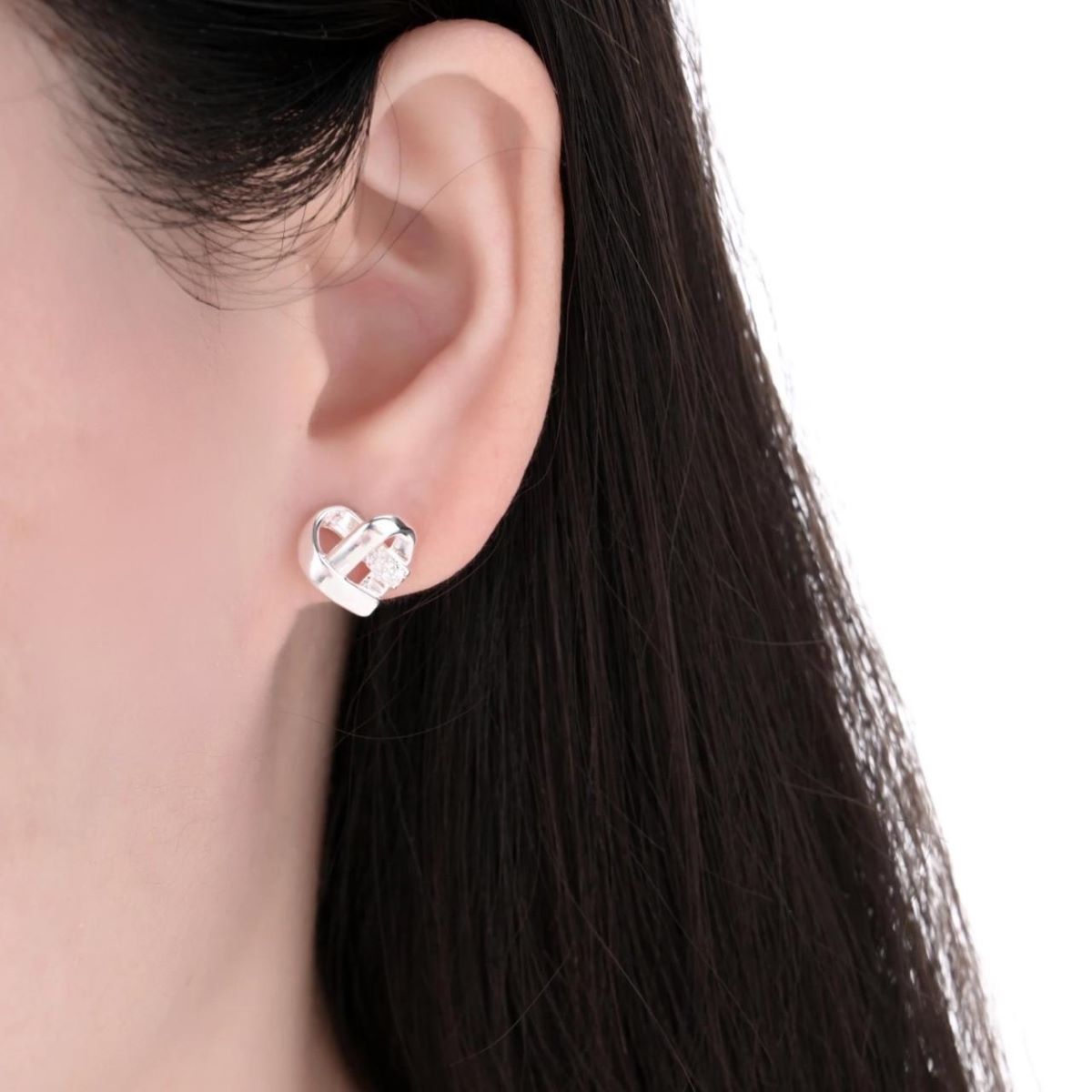 Aretes Corazón Nudo Brillos - Plata