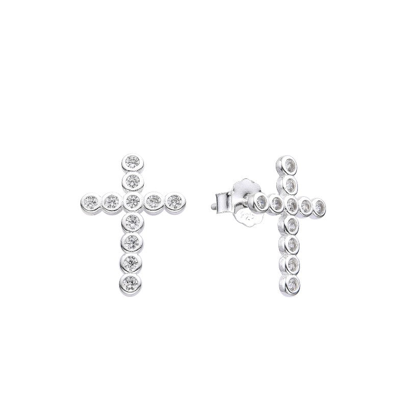 Aretes Cruz Brillos - Plata