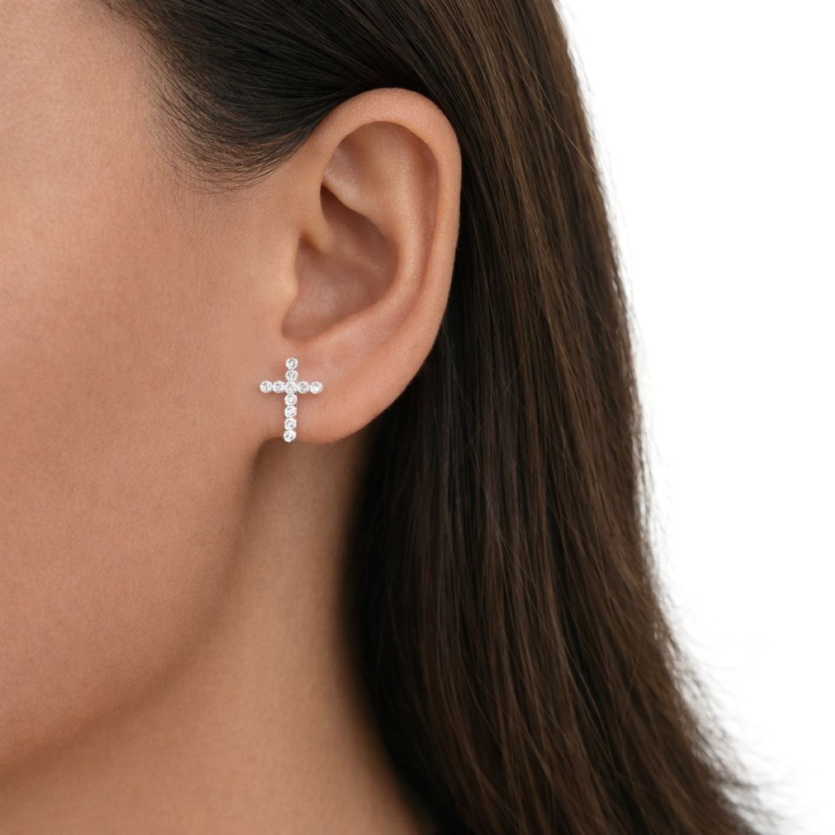 Aretes Cruz Brillos - Plata