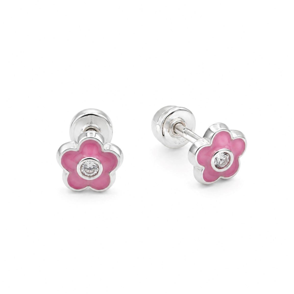 Aretes Flor Mini Fucsia - Plata