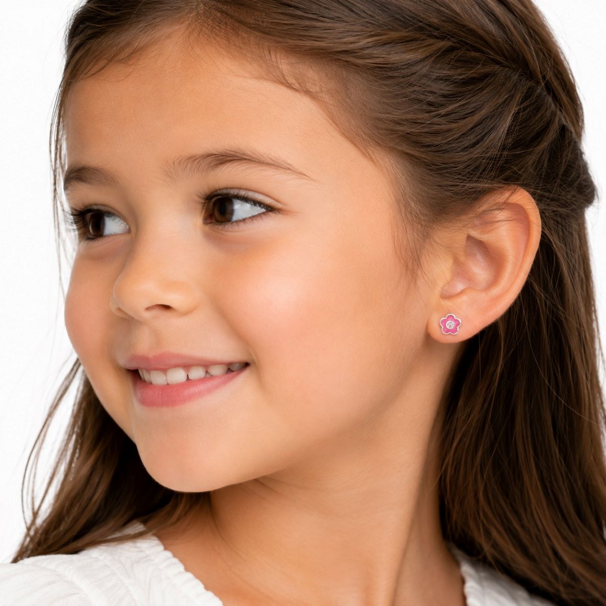 Aretes Flor Mini Fucsia - Plata