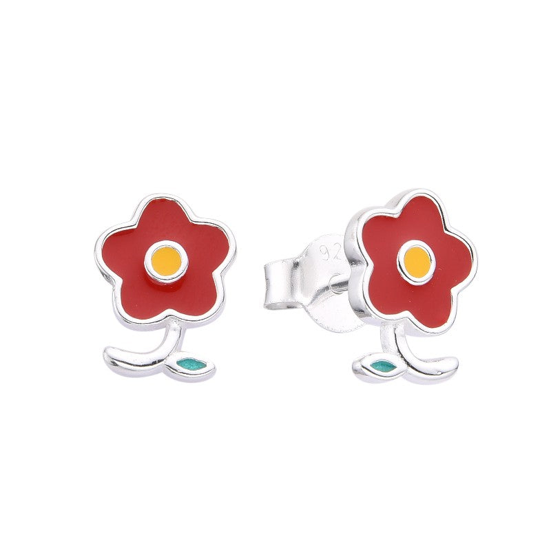 Aretes Flor Roja - Plata